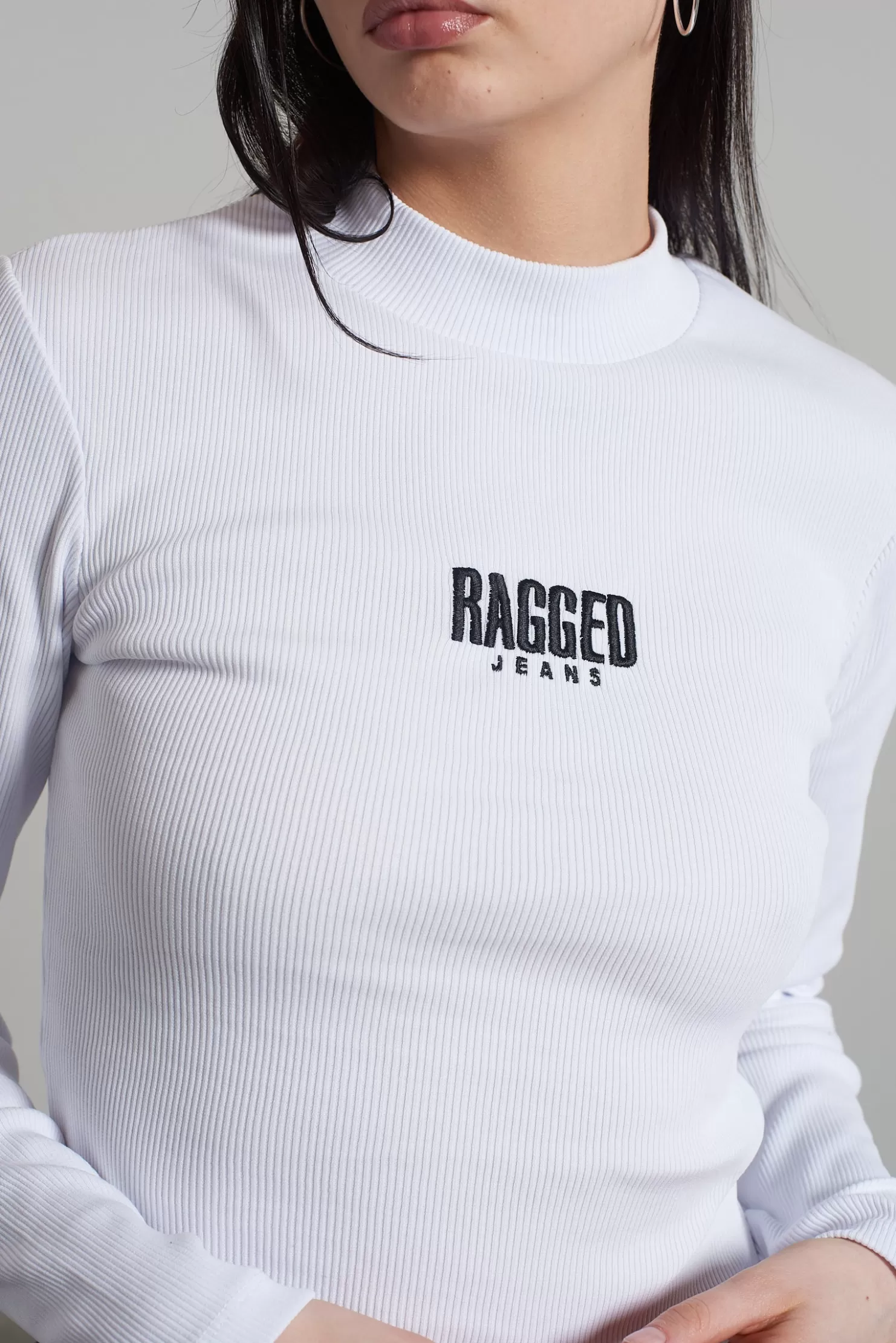 The Ragged Priest Ragged White Ribbed Long Sleeve Tee-Women T-Shirts & Tops