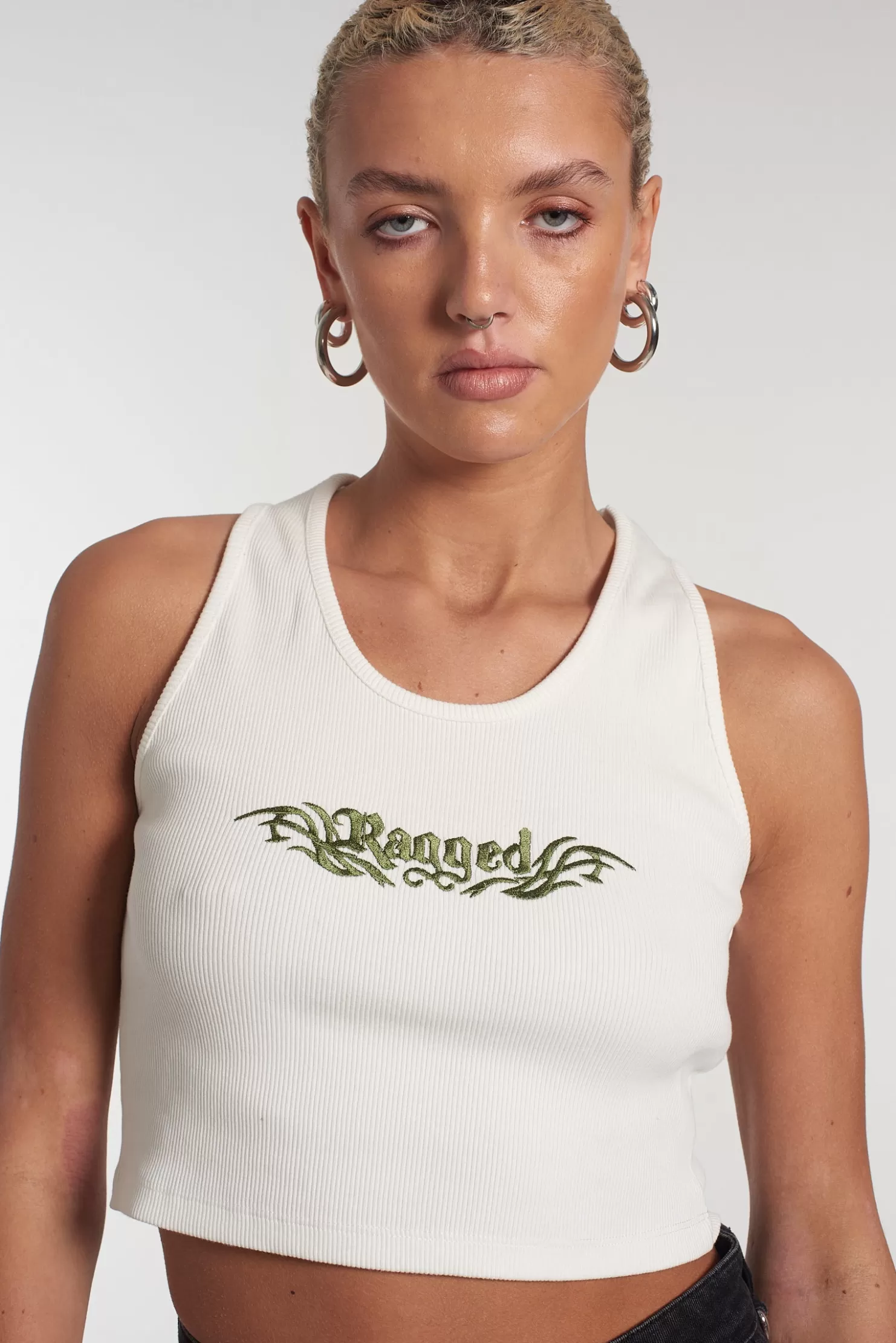 The Ragged Priest Ragged White Ribbed Vest Top-Women T-Shirts & Tops