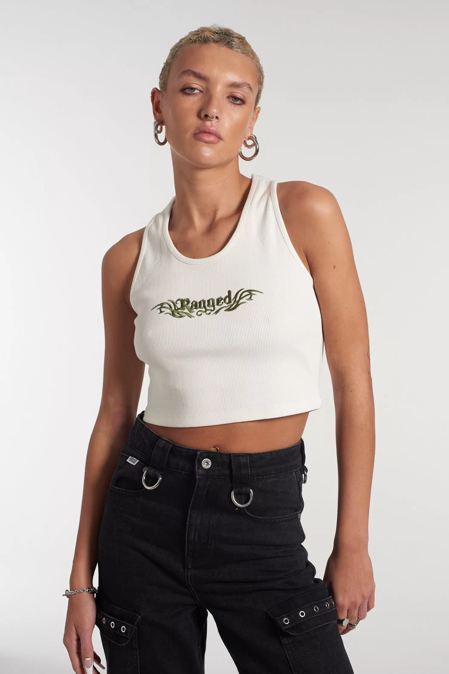 The Ragged Priest Ragged White Ribbed Vest Top-Women T-Shirts & Tops