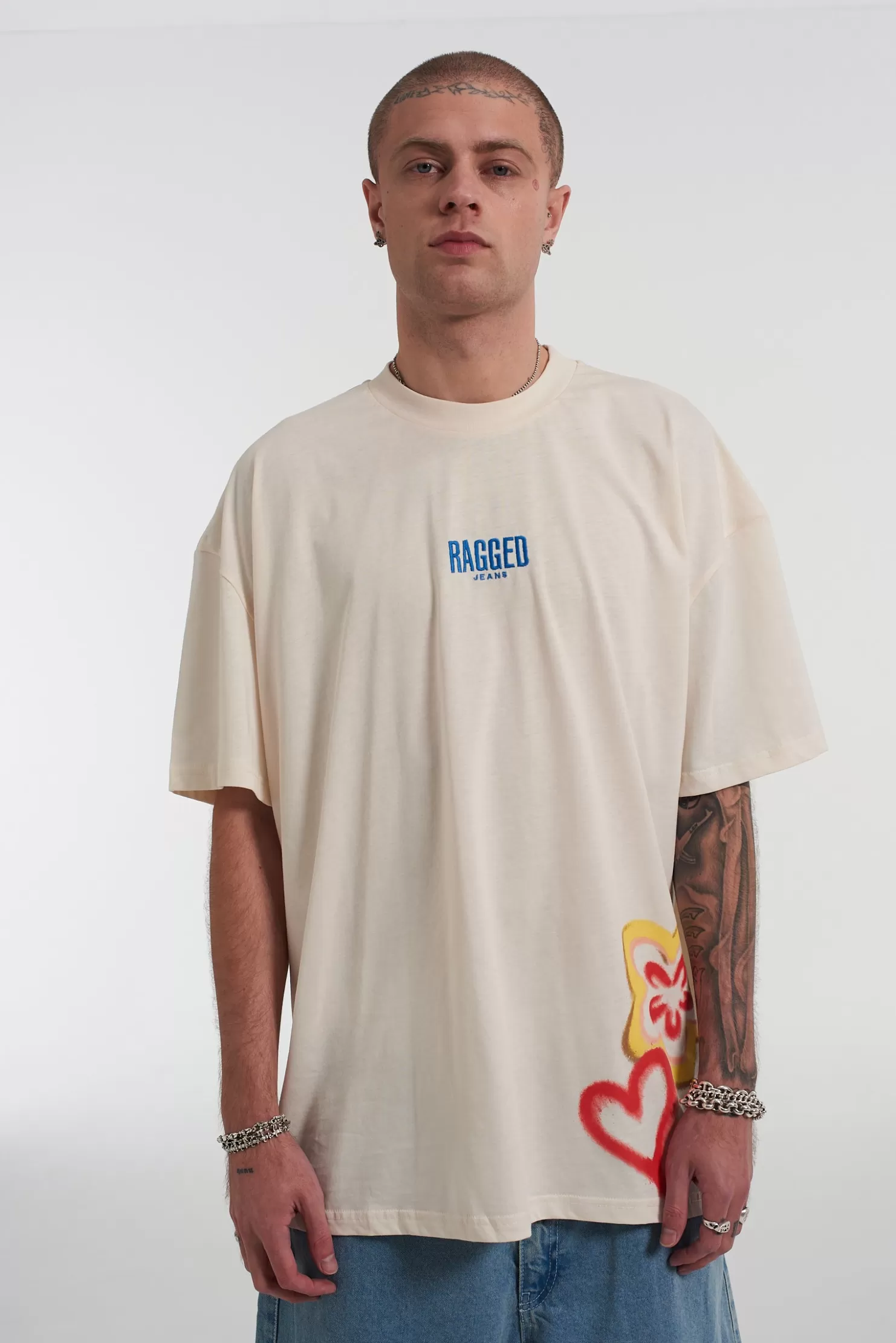The Ragged Priest Sad Flower Tee Cream-Men T-Shirts & Tops