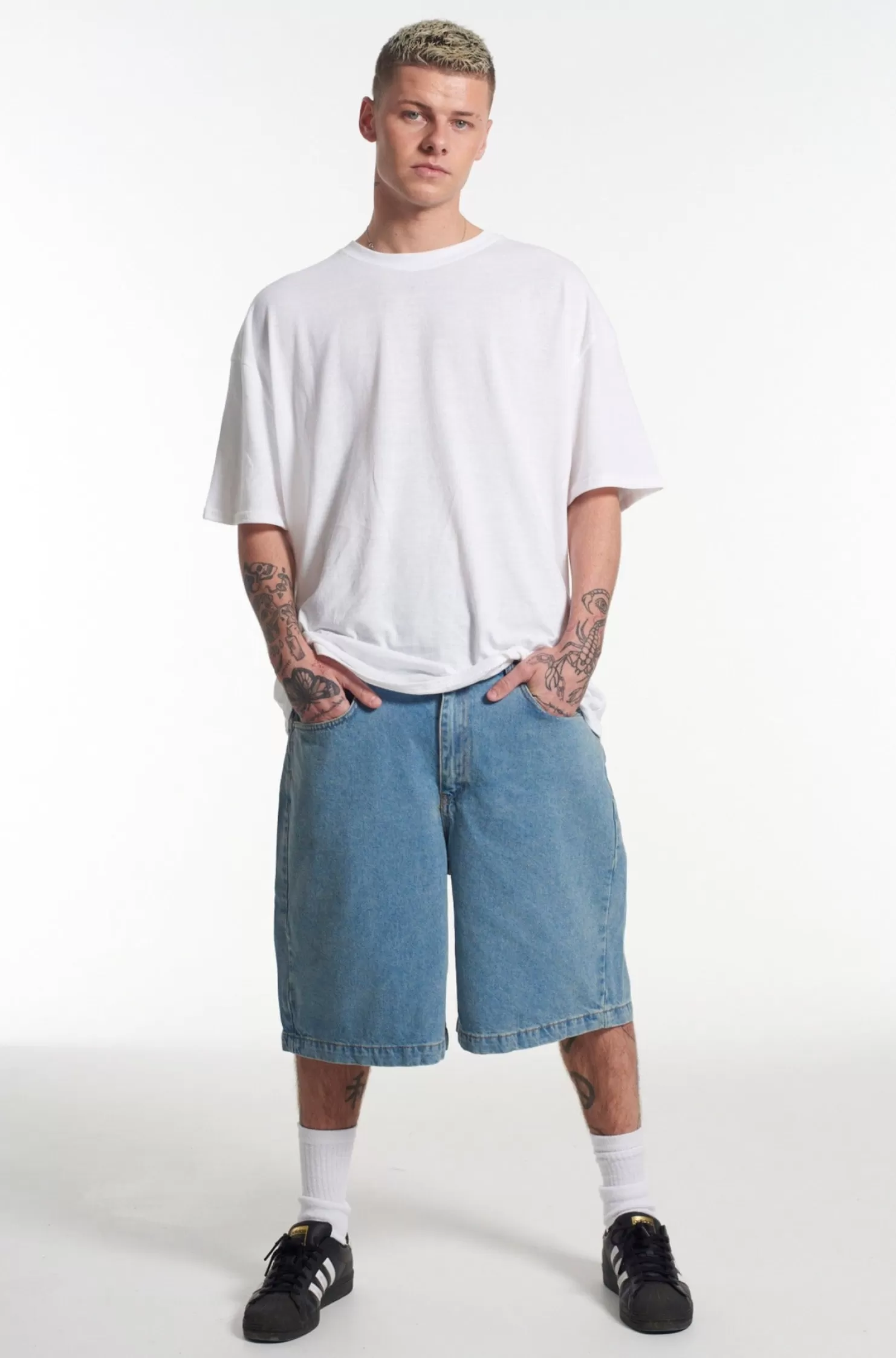 The Ragged Priest Skater Shorts Mid Blue-Men Jeans