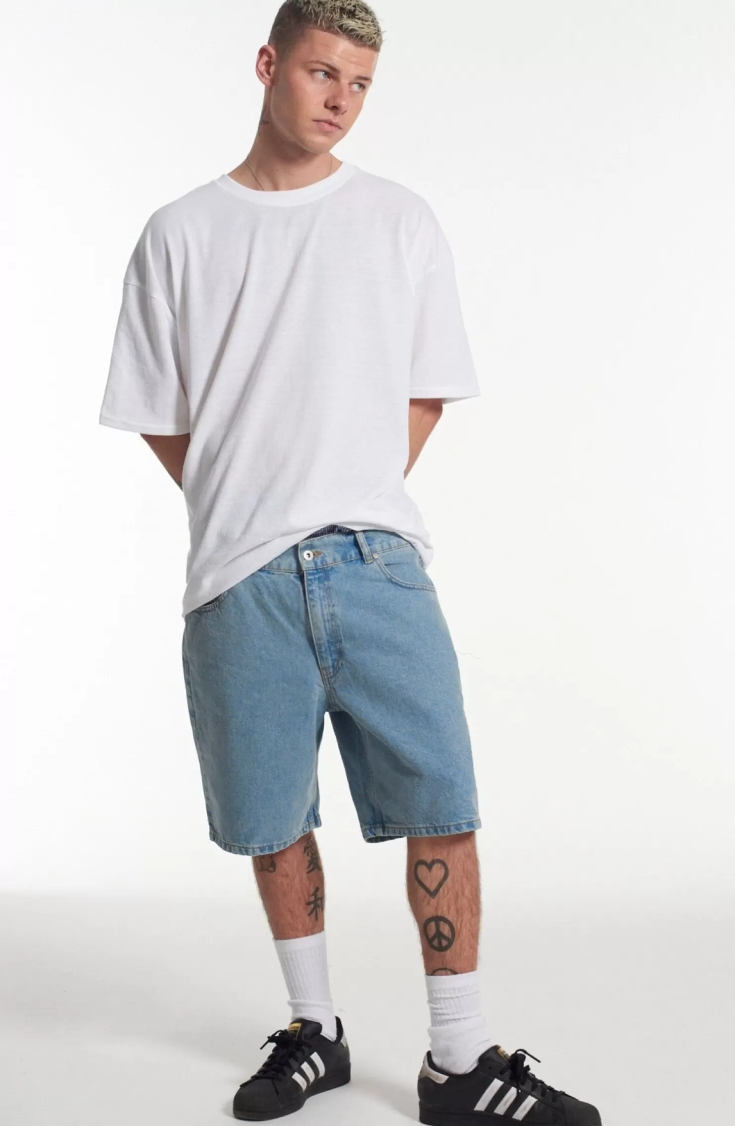 The Ragged Priest Straight Leg Shorts Mid Blue-Men Jeans