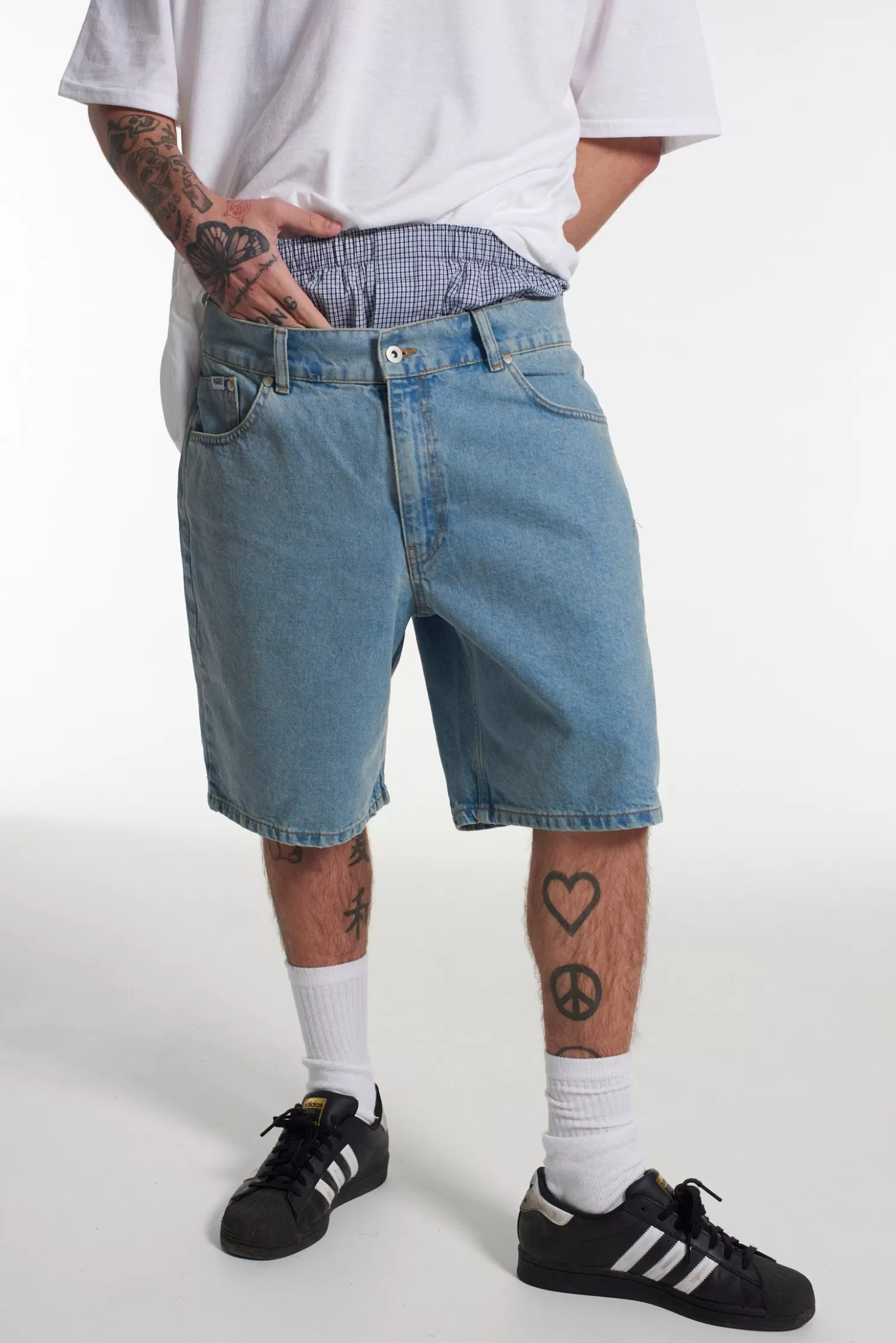 The Ragged Priest Straight Leg Shorts Mid Blue-Men Jeans