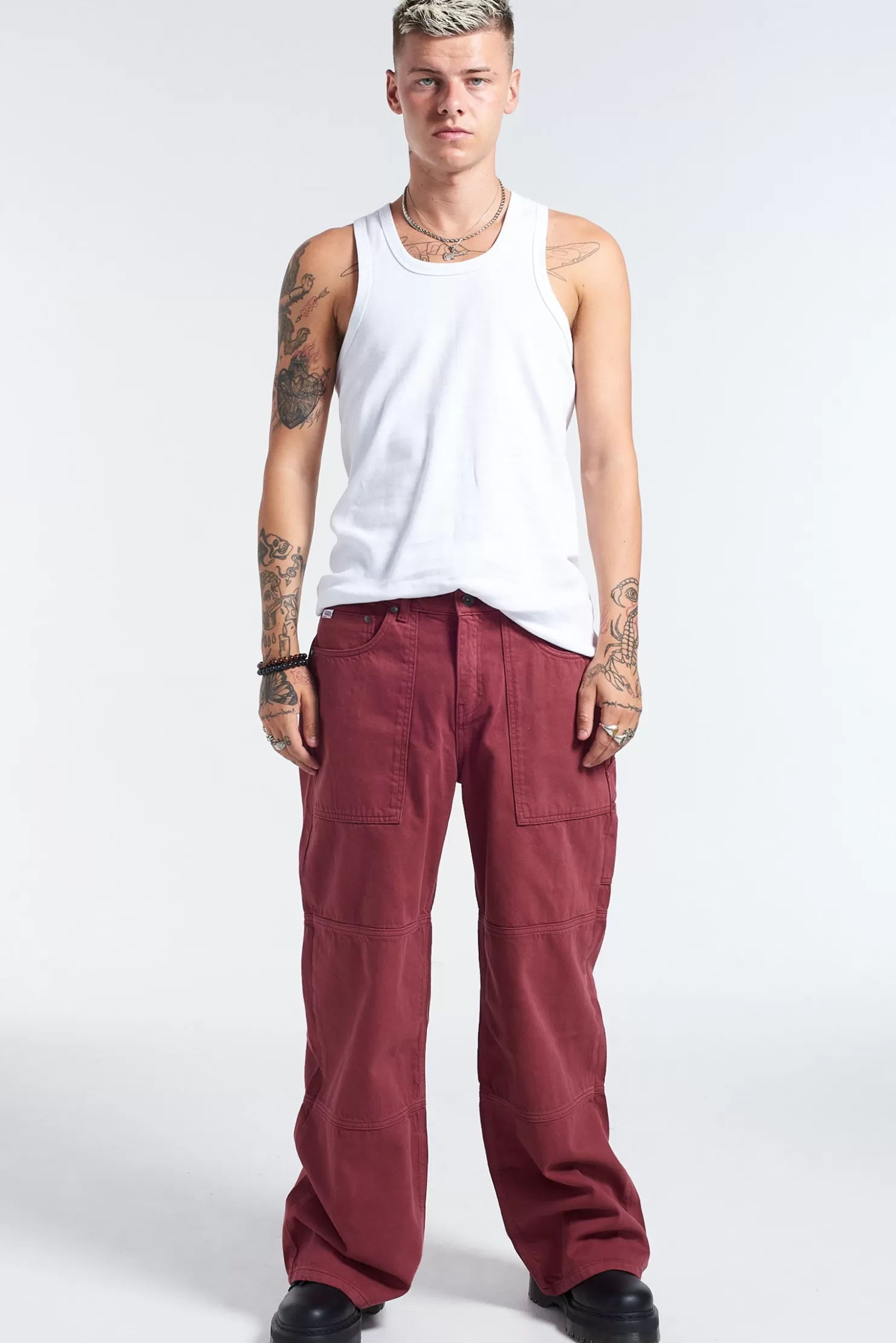 The Ragged Priest Trick Release Jean - Burgandy-Men Jeans