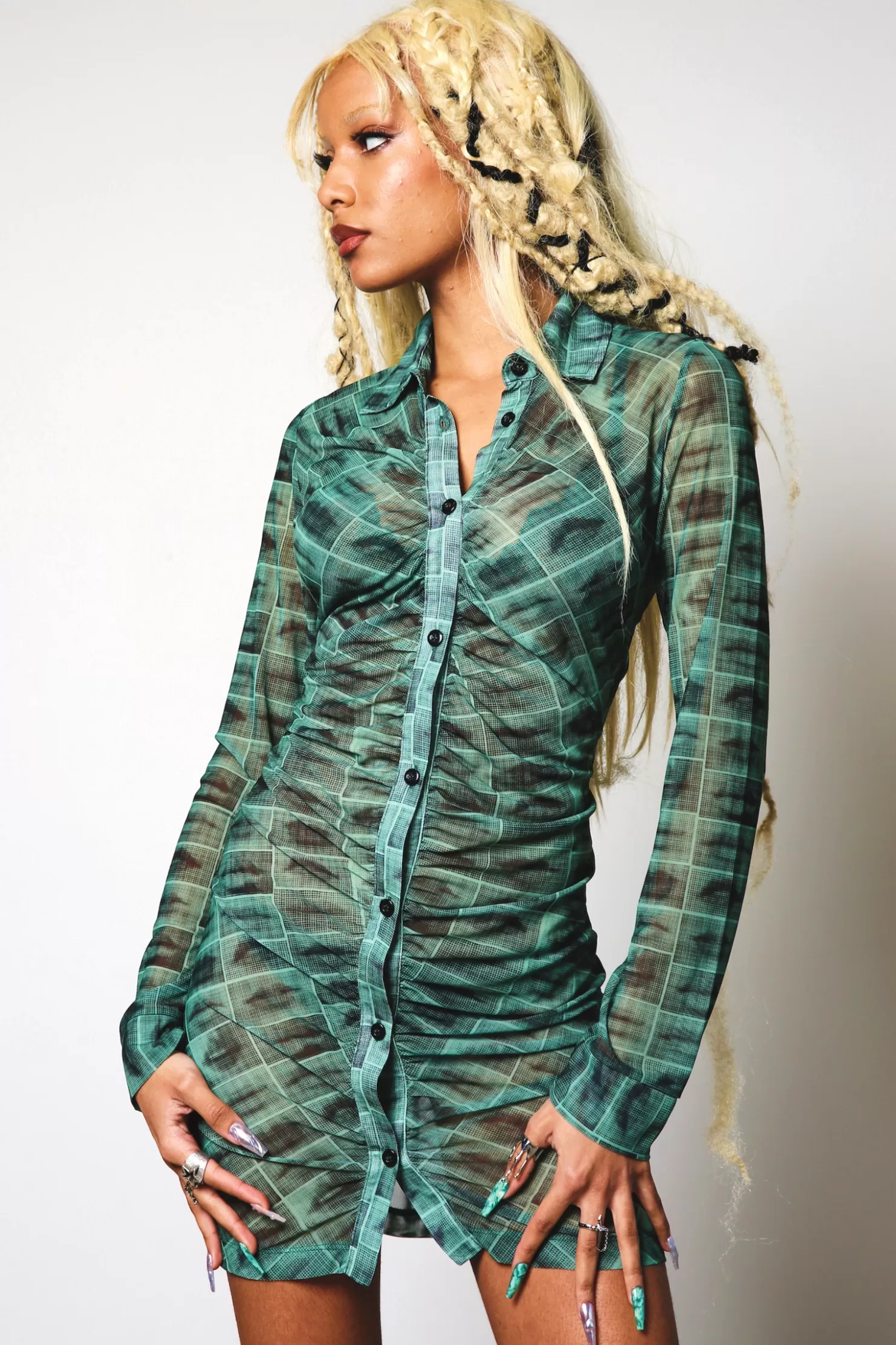The Ragged Priest Vocal Mesh Shirt Dress-Women Dresses