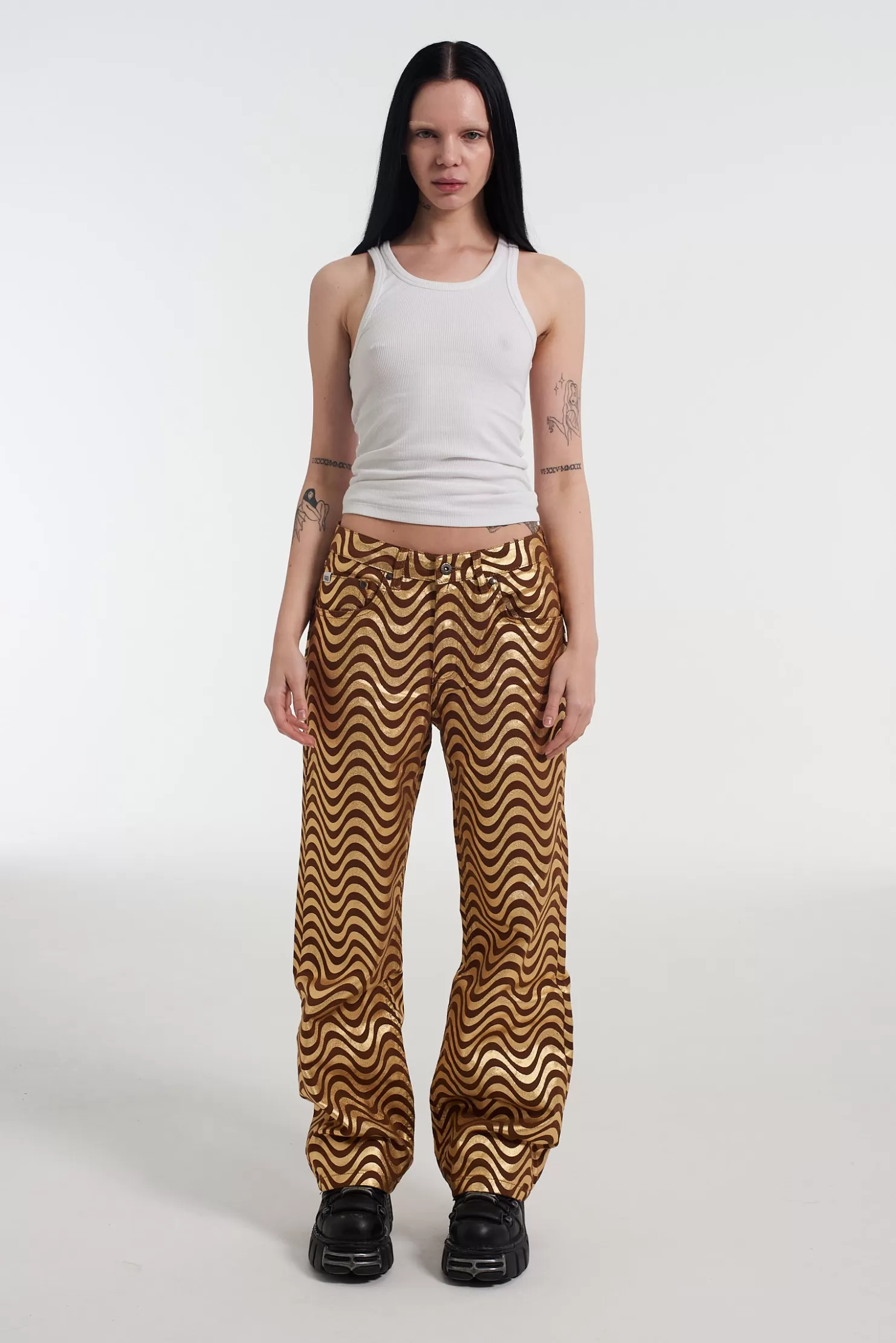 The Ragged Priest Wave Jean Gold & Brown-Women Jeans
