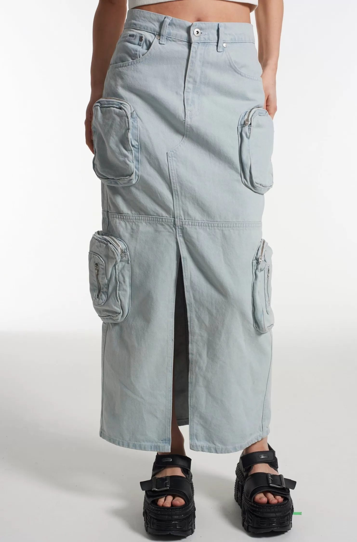 The Ragged Priest Zip Combat Maxi Skirt Stonewash-Women Skirts & Shorts