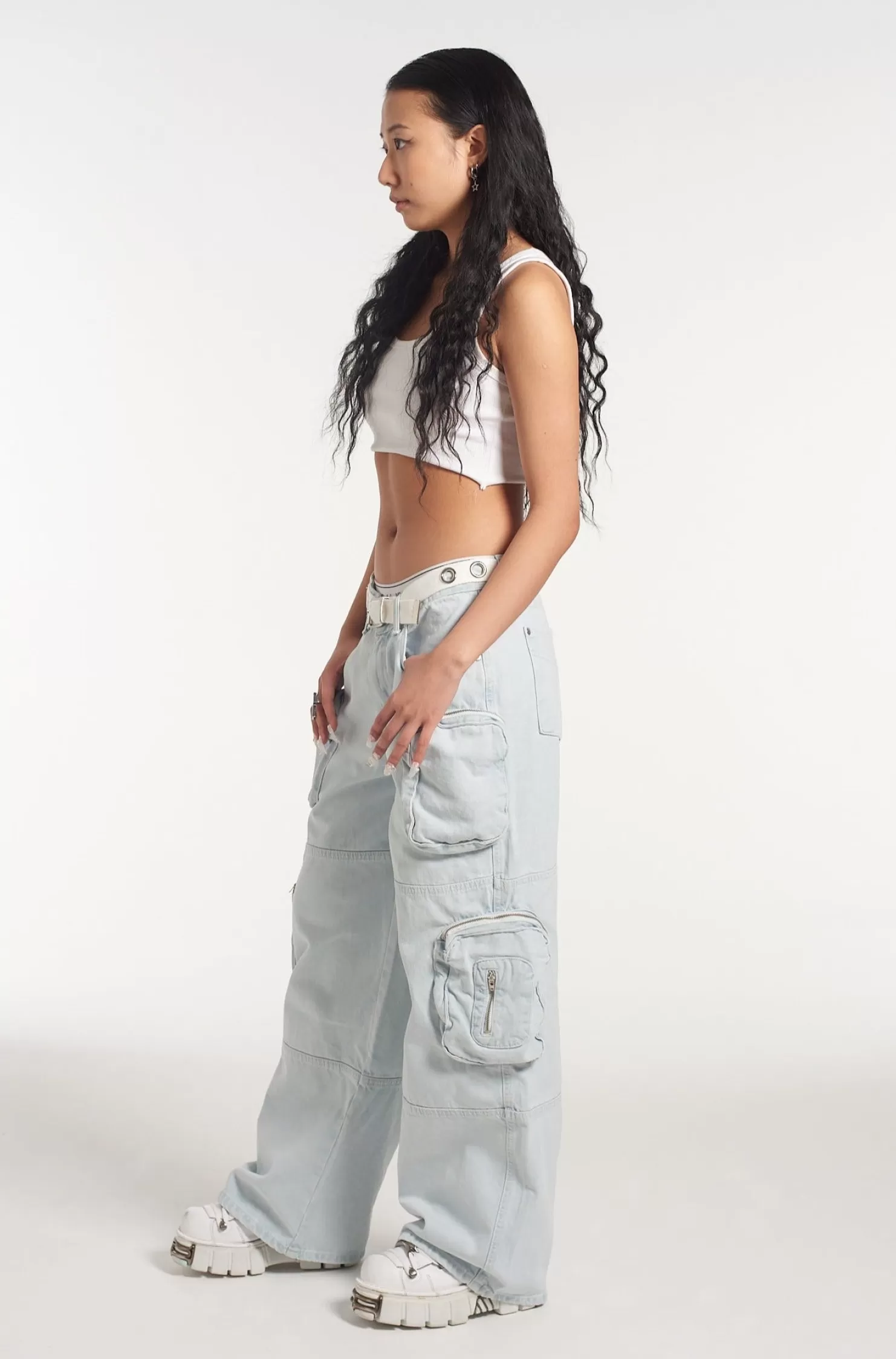 The Ragged Priest Zip Combat Release Jean Stonewash-Women Jeans