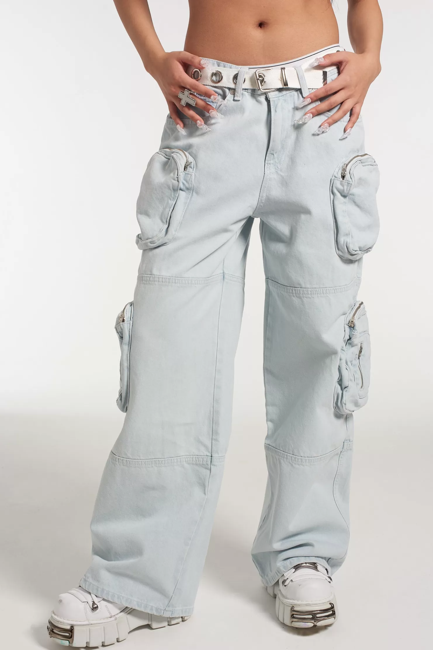 The Ragged Priest Zip Combat Release Jean Stonewash-Women Jeans